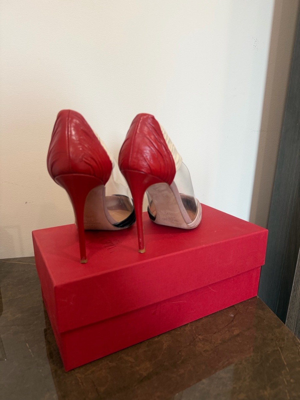 Valentino Garavani Black, Beige and Clear Pointed D'Orsay Pumps - Picture 3 of 4